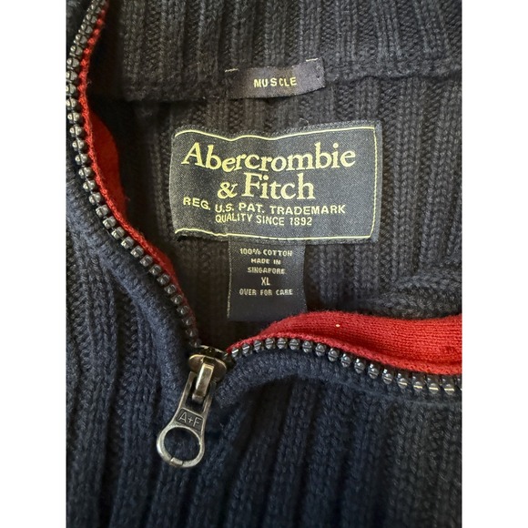 ABERCROMBIE & FITCH -Men's Muscle Ribbed 1/4 Zip Navy Blue Sweater - X-Large XL - Picture 3 of 5